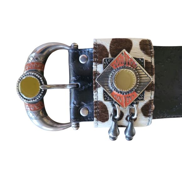 Chad Calvin Design Belt Brown Leather Unique Buckle Cowhide XS - Picture 3 of 10